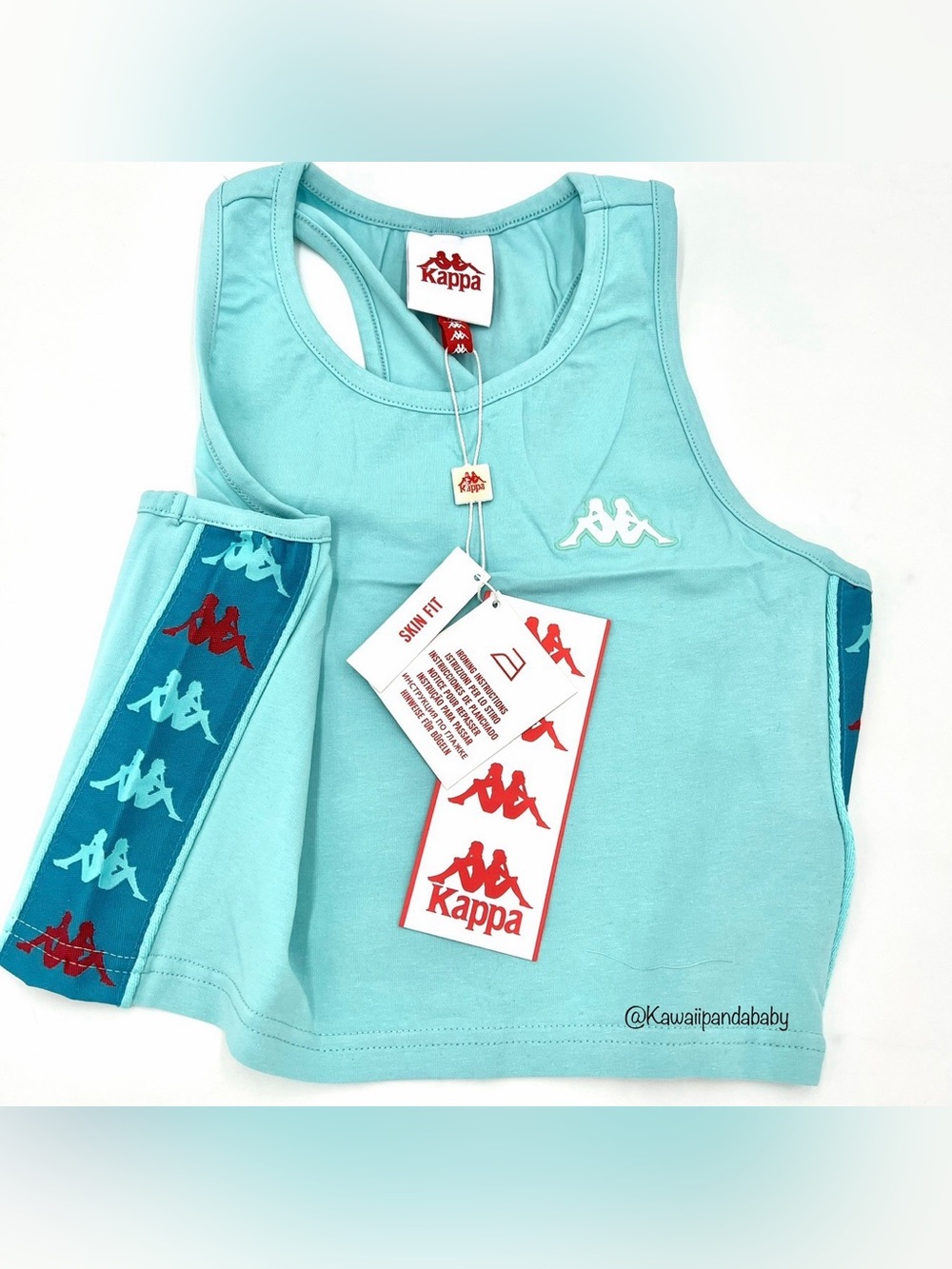 Nwt Kappa Logo Banda Teal Blue Mint Red Slim Fit Streetwear Sporty Crop Tank Top
